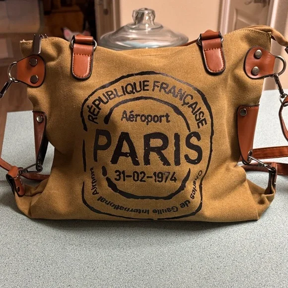 Brown Paris Print Crossbody/Shoulder Bag - Picture 1 of 11